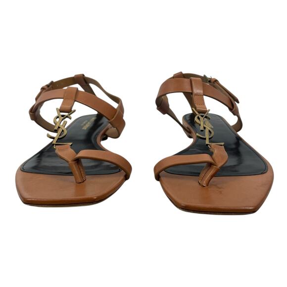 Saint Laurent Cassandra YSL Logo T Strap Toe Ring Sandal Brown Size 41 - Picture 6 of 14